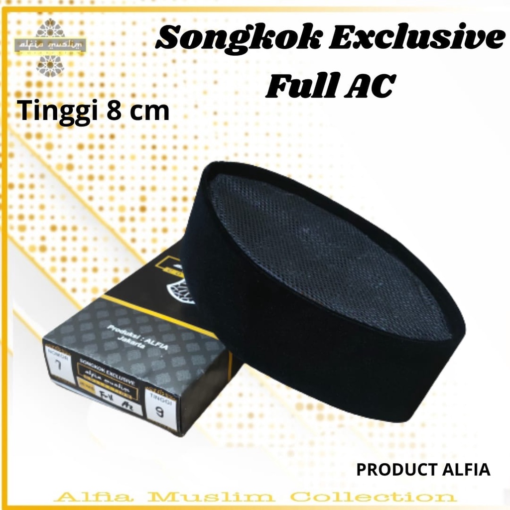 Songkok Kopiah  Hitam Full Ac Tinggi 8 / Peci Hitam Alfia / Peci Hitam Full AC / Songkok Hitam Full AC