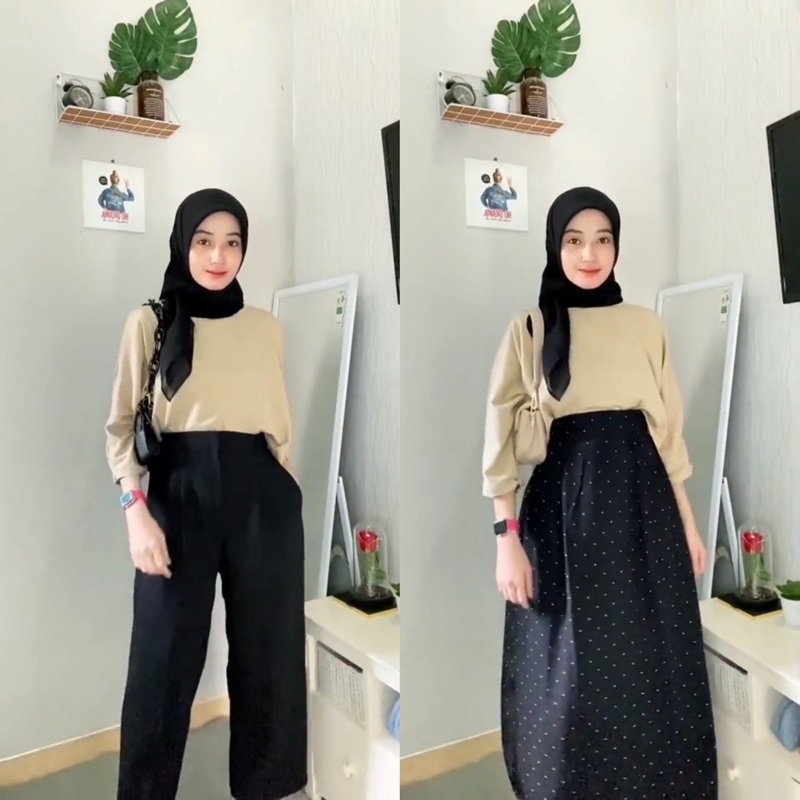 ONE SET ALANA BLOUSE + ROK POLKADOT FLOWY POLKA SKIRT-2