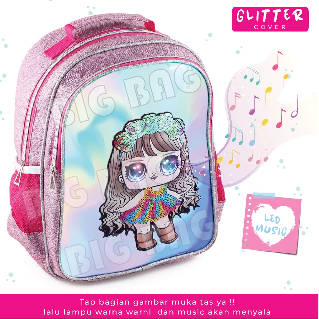 PTS - Ransel Sekolah Anak Perempuan Karakter LOL SURPRISE - Ransel Hologram LED - Crown Flowers  Tas Glitter - UKURAN SD -  UKURAN SD - Tas Sequin Ransel Sekolah Anak Timbul Hologram Ukuran Anak