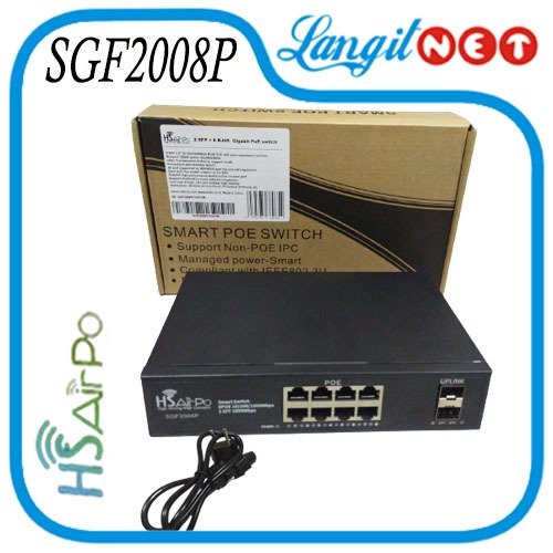 HSAIRPO SGF2008P POE SWITCH 48V 8 ETH GIGABIT - 2 SFP UPLINK