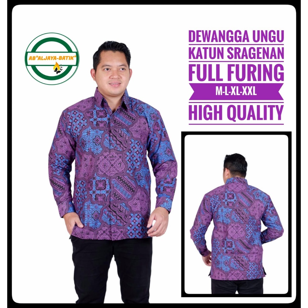 DEWANGGA UNGU Kemeja Batik Pria FULL Furing Premium Katun Halus Sragenan