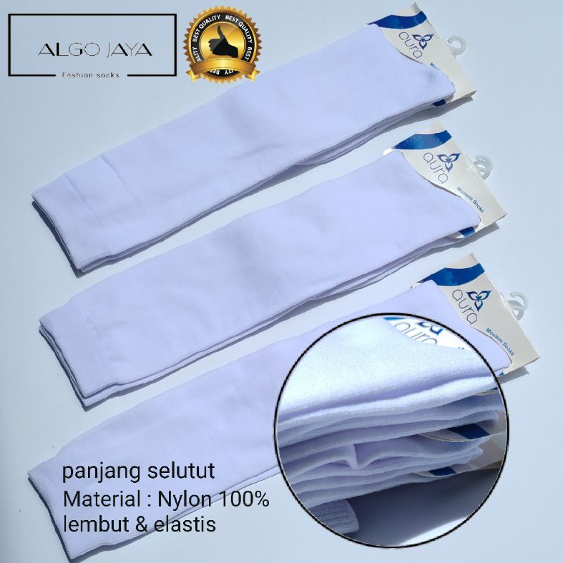 TOKO KL |  kaos kaki putih polos panjang selutut kaos kaki paskibra kaos kaki muslimah bahan nilon lembut