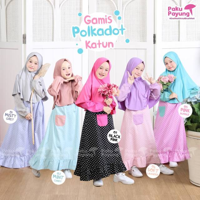 Gamis Polcadot Katun Uk. M, L , XL (sz 4-8th)