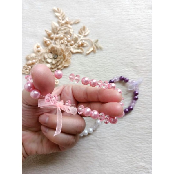 Gelang Mutiara Kristal Anak Warna Lilac Link Putih