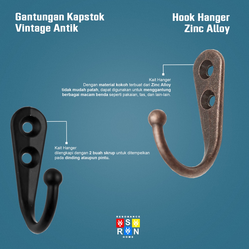 Kapstok Gantungan Baju Topi Antik Vintage / Hook Hanger Resonance Home