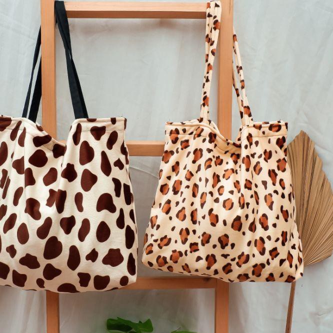 ♙ Tas totebag motif bulu bludru macan leopard wanita / tas hewan ™