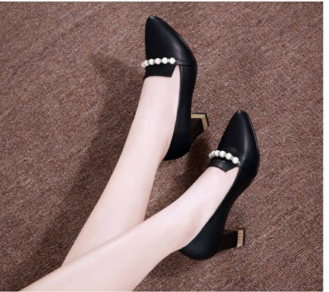 ABUSHOES EN 01 sepatu kerja untuk wanita Model Hak Tahu Model Mutiara Warna Hitam