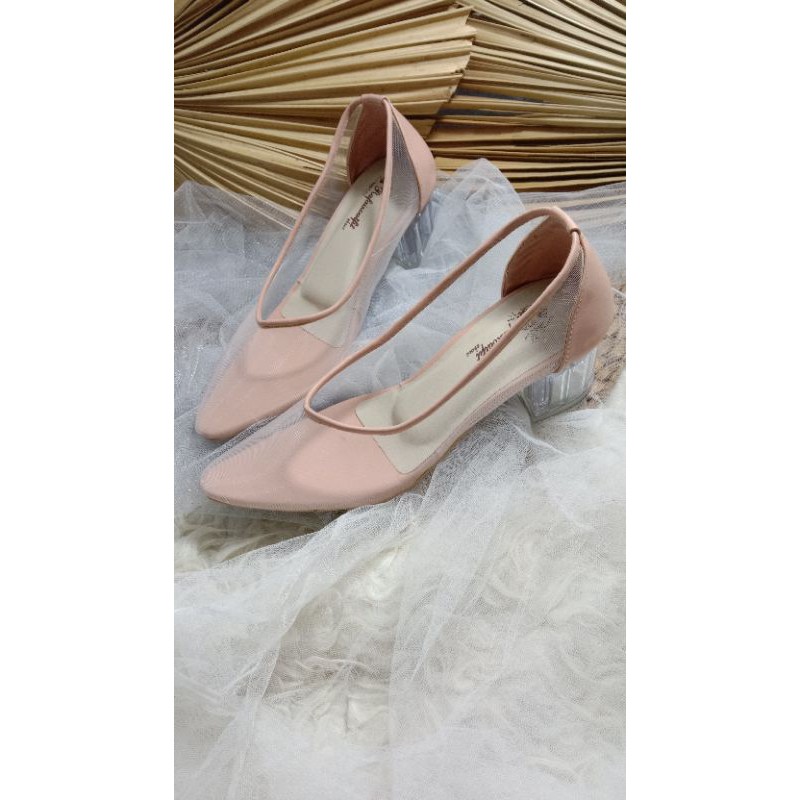 sepatu cantik Liem dustypink hak kaca 5cm