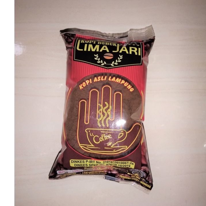 

Kopi Lampung / KOPI BUBUK LIMA JARI ASLI KOPI LAMPUNG 100 GR/PCS / TANPA CAMPURAN / RASA NIKMAT / AROMA LEZAT/ BOLEH COD