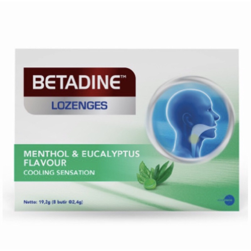 Betadine lozenges menthol &amp; eucalyptus box 8 pcs ( permen pelega tenggorokan )