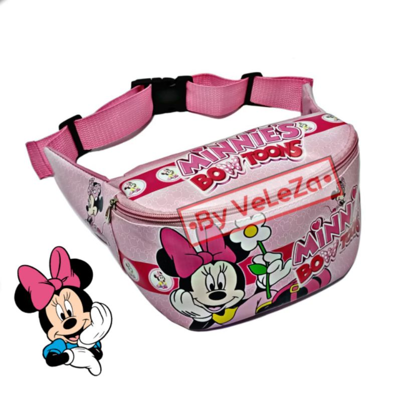 Waistbag anak karakter Minnie Mickey mouse hello Kitty 2in1 - tas + jam tangan - tas anak