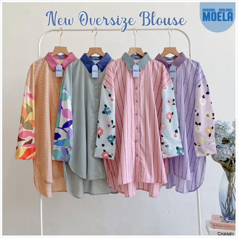 Atasan Wanita Blouse Blus Jumbo Oversize Ld 120 130 Lengan Panjang Katun Rayon Terbaru Moela