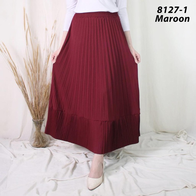 BD 8120 - ROK PLISKET MUSLIM ABG MURAH ALLSIZE L KARET MELAR HYGET CANTIK GROSIR POLOS LIDI MAYUNG