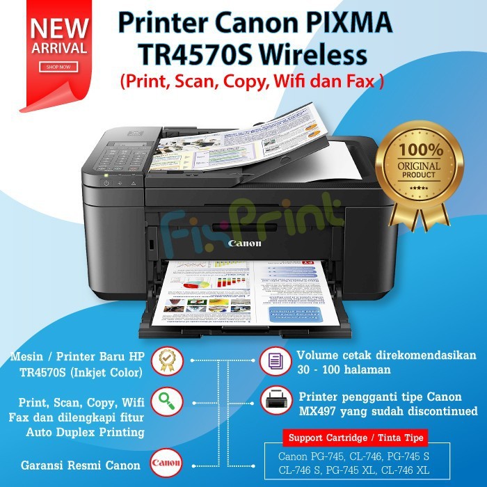 Fix 51 Printer Canon Tr4570s Wifi Print Scan F4 Copy Fax Cartridge Shopee Indonesia