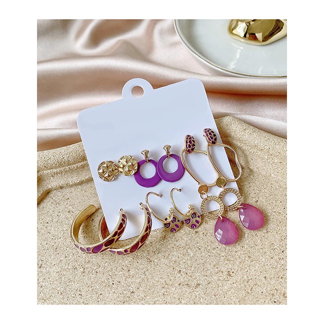 LRC Anting Set Fashion Dripping Geometric Tassel Alloy Earring Set K45699