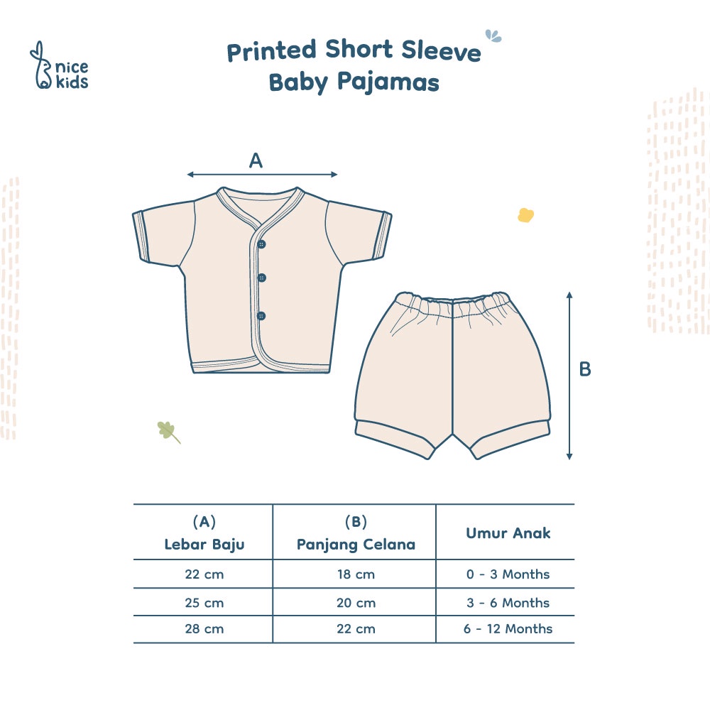 Nice Kids - Printed Short Sleeve Baby Pajamas Set (Baju Celana Setelan Bayi Lengan Pendek Motif Piyama Bayi)