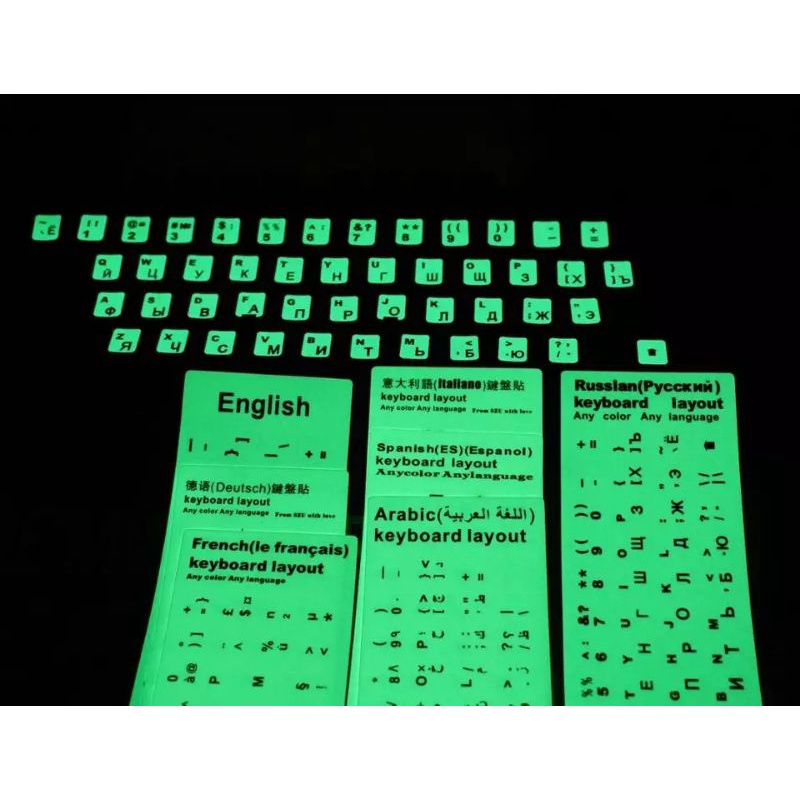 Stiker Keyboard Glow In the Dark Korea Arab English