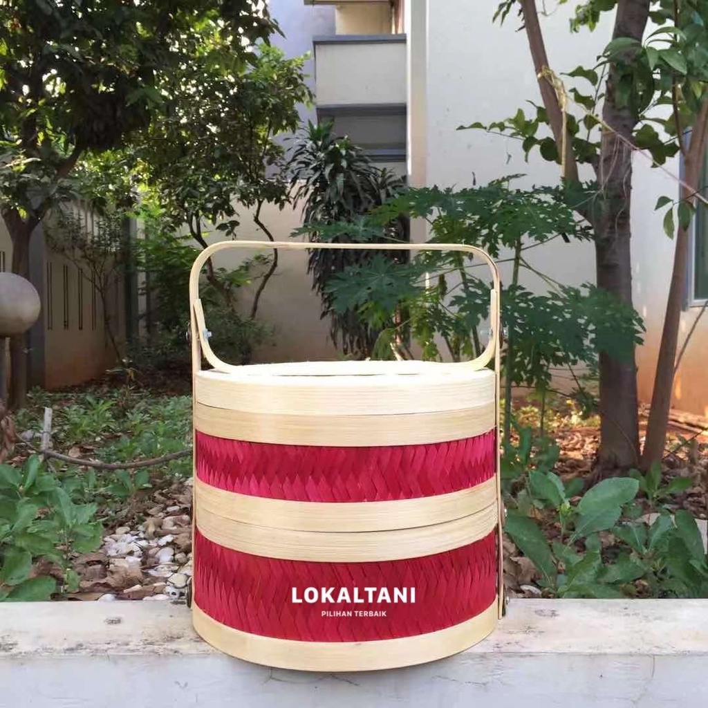 

Rantang Bambu Imlek/ Hampers Bambu Natal/Rantang Bulat 2 tingkat 25CM