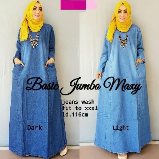 Jumbo Gamis Polos Jeans - Biru Muda