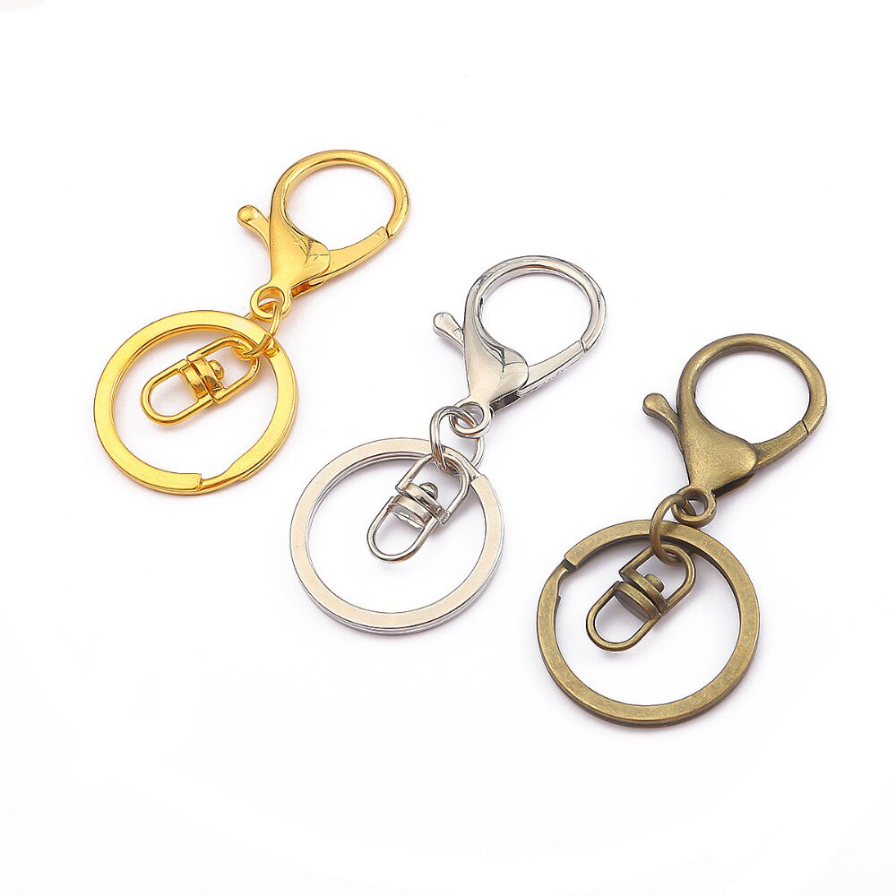 5pcs/bag Lobster Clasp Key Ring 30mm Bronze Rhodium Gold Long Split Keyrings Keychain DIY Jewelry Making 21x33MM