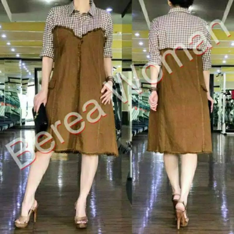 ❤HJL❤ NEW TUNIK KEMEJA JEANS WASHED BEREA WOMAN BROWN