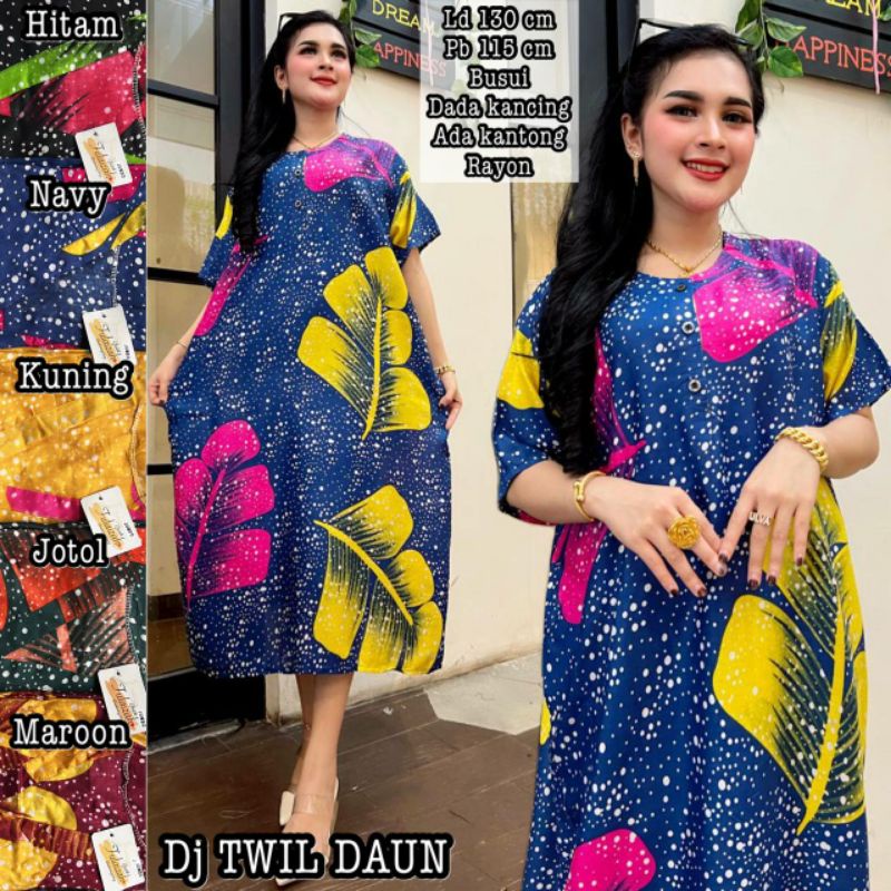 DASTER JUMBO TWIL DAUN LD 120 - 130 / PJ 115 BUSUI BUMIL DADA KANCING BAHAN RAYON SANTUNG BERKUALITAS.