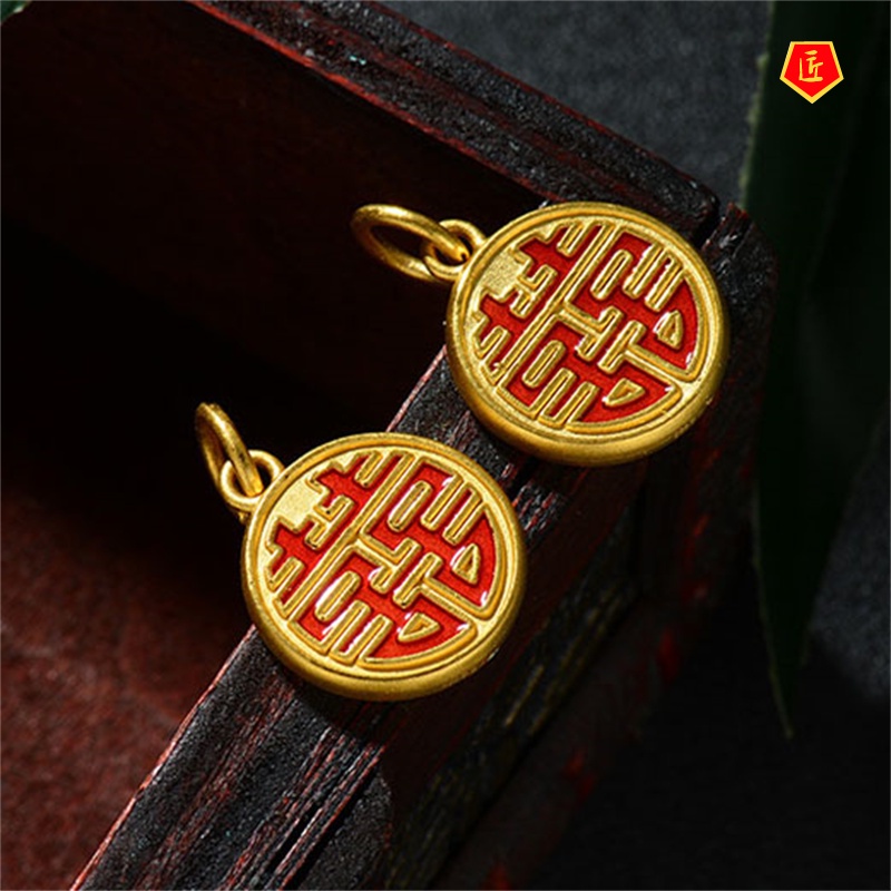 [Ready Stock]Exquisite Chinese Character Gold Pendant Couple Xi Word Necklace