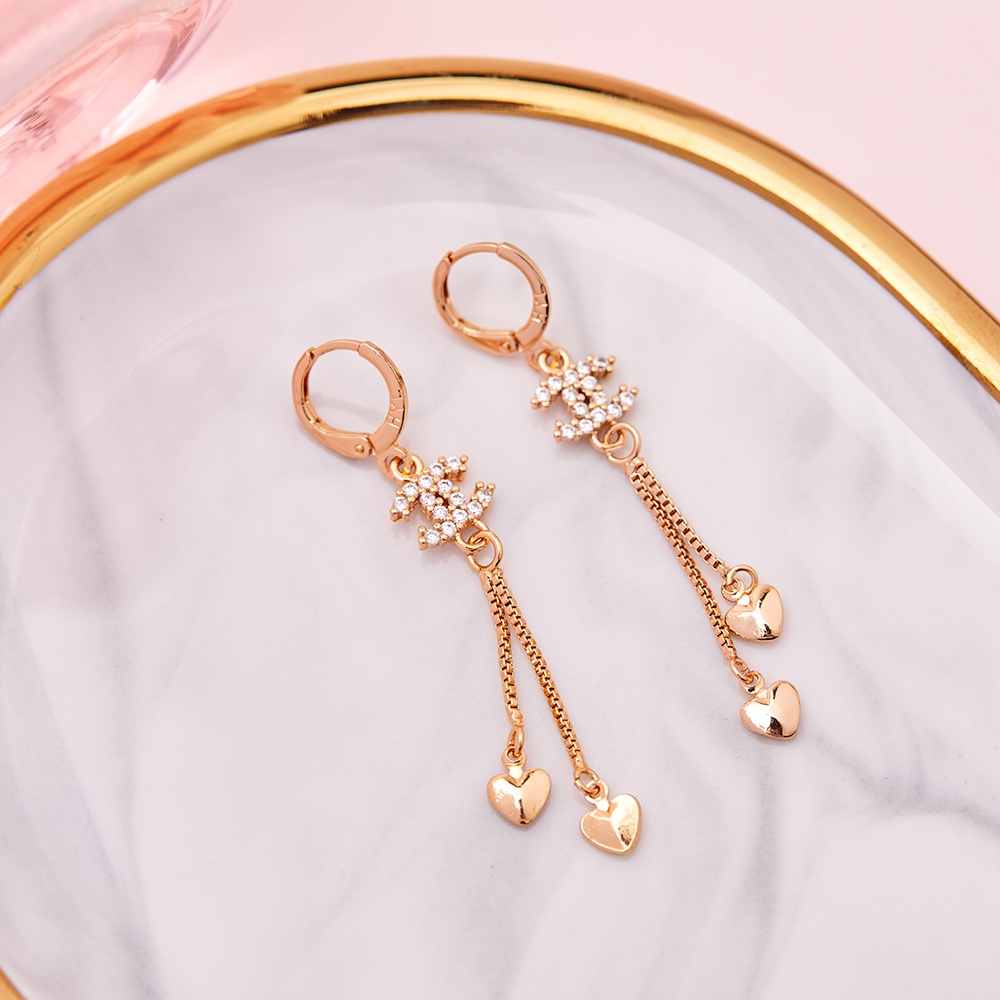 Y135 Anting Wanita Titanium Korea Dewasa Jepit Emas Berlian Anti Karat Anti Luntur-6