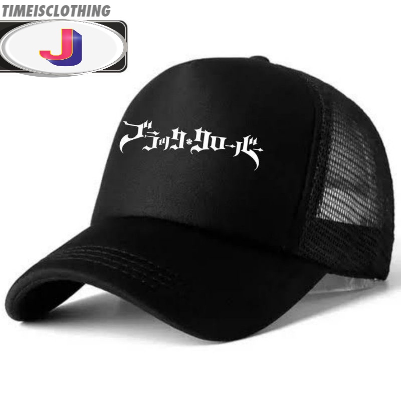 snapback topi kanji tulisan BLACK CLOVER anime black bulls pria wanita trucker jaring hitam caps TIC