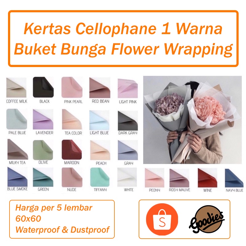 

*5 LEMBAR* Kertas Buket Bunga Cellophane (1 Warna) Flower Wrapping Paper Celophane / Chellophane Murah untuk Snack