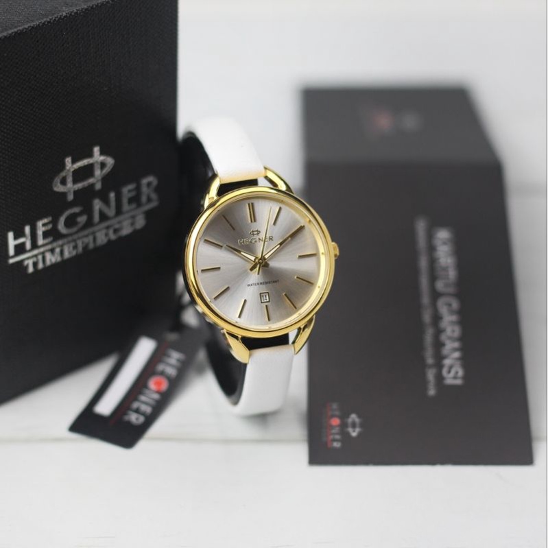 Jam tangan wanita Hegner 1630 tali kulit tanggal aktif original