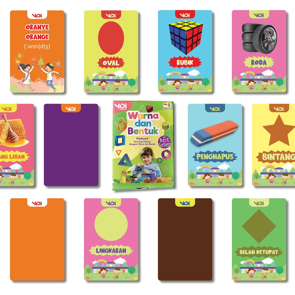 [1KG = 9 BOX] VIDI FLASHCARD WARNA &amp; BENTUK / FLASH CARD / MAINAN EDUKASI KARTU PINTAR ANAK TERMURAH