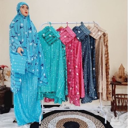 Mukena Bali Dewasa Jumbo Rayon Bermotif Tiedye Handmade