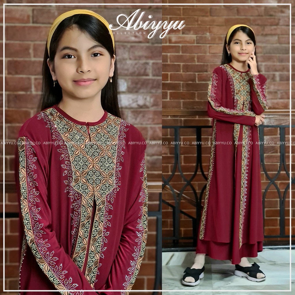 Abiyyuco - GL1042A | Gamis Abaya Turkey Anak Umur 4, 5, 6, 7, 8, 9, 10, 11, 12 tahun, Turki Remaja Umur 13 Tahun, Turkiy Hitam dan Warna, Bahan Jersey dan Ceruty