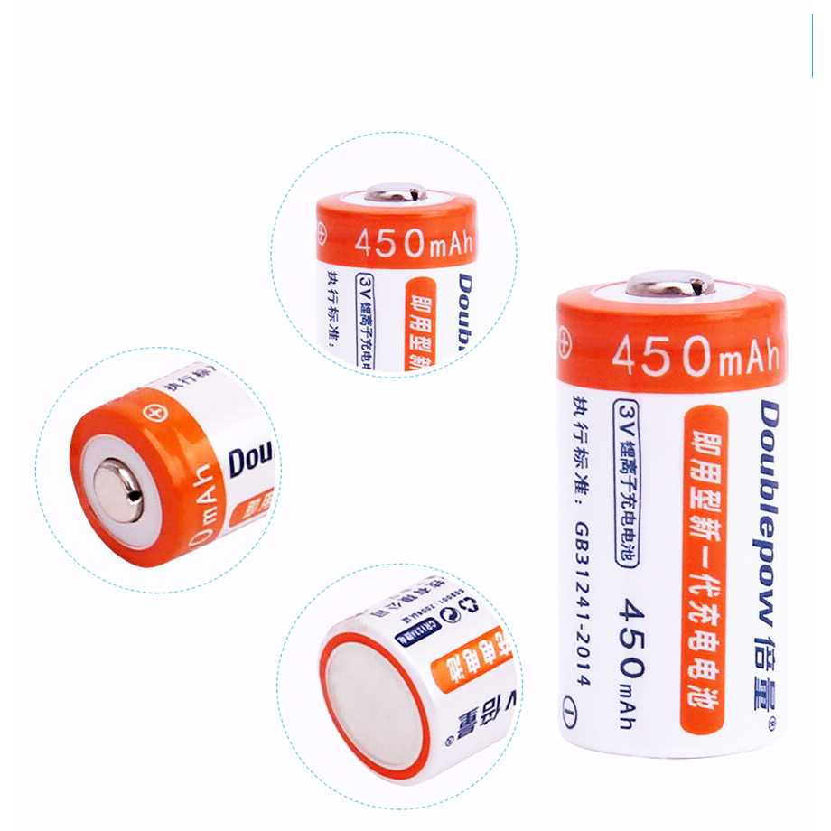 Baterai Isi Ulang Doublepow CR123A Li-Ion Rechargeable 3V 450mAh 2PCS Batre Berkualitas Tahan Lama