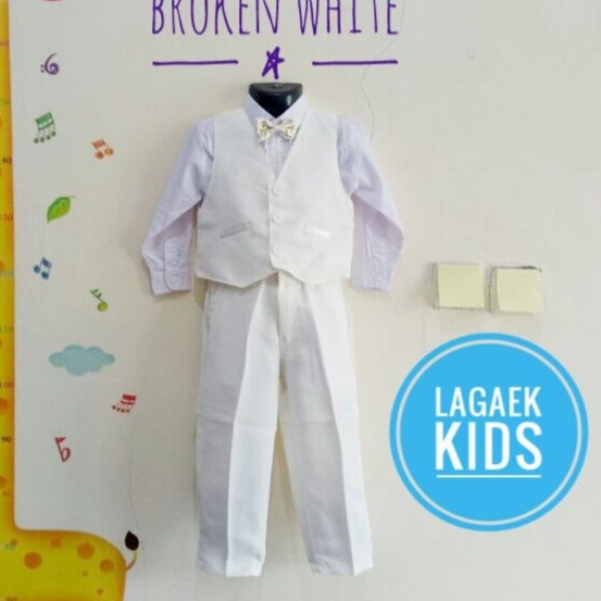 Setelan Vest Anak Laki Usia 5 6 7 Tahun Vest Putih Gading - Setelan Pesta Resmi Anak Cowok Broken White