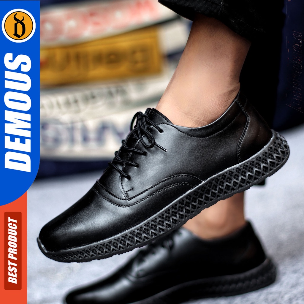 Sepatu Sneakers Pria Sepatu Casual Pria Kulit Pu Sepatu Kerja Kuliah Kondangan Sepatu Hitam Pria DEMOUS SEMON