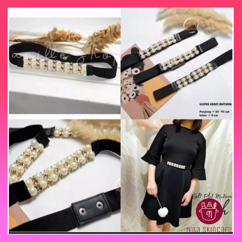 Belt Wanita Ikat Pinggang Mutiara Sabuk Wanita Karet Mutiara Ikat Pinggang Dress Fashion Wanita