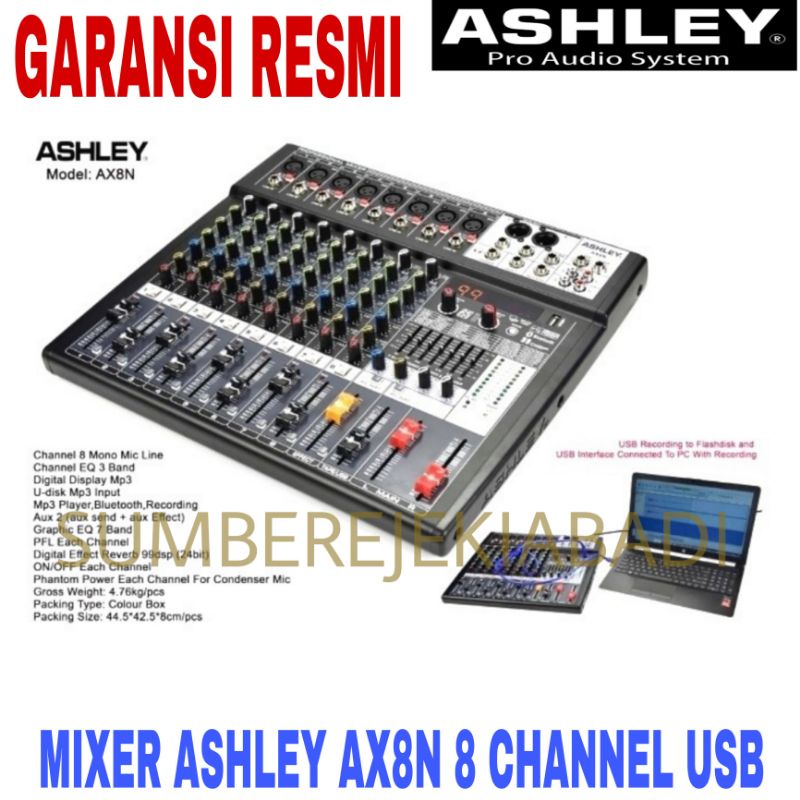 MIXER ASHLEY AX8N 8 CHANNEL USB GARANSI RESMI