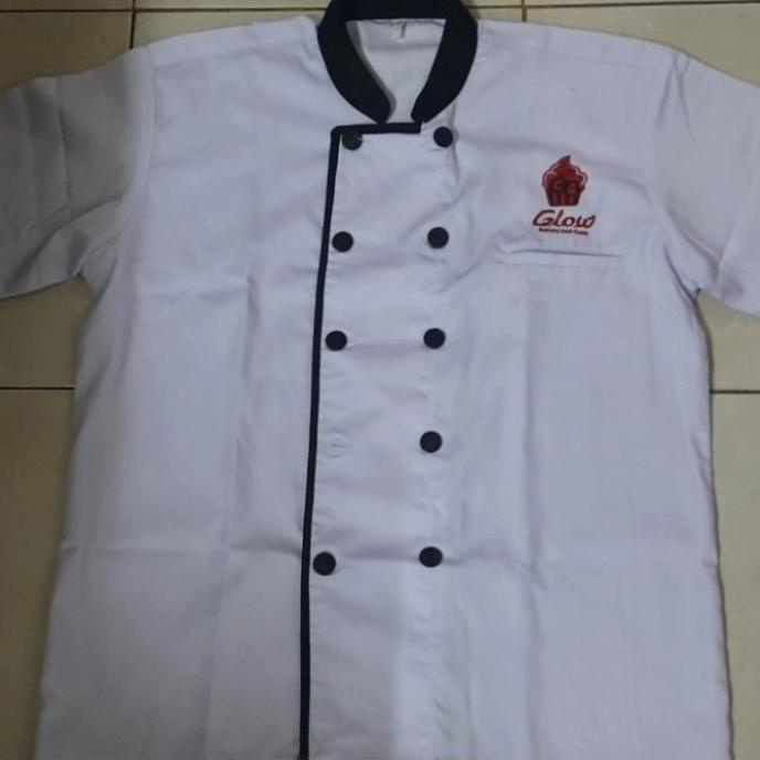 Baju chef/ koki + bordir logo( bs custom) BERKAH