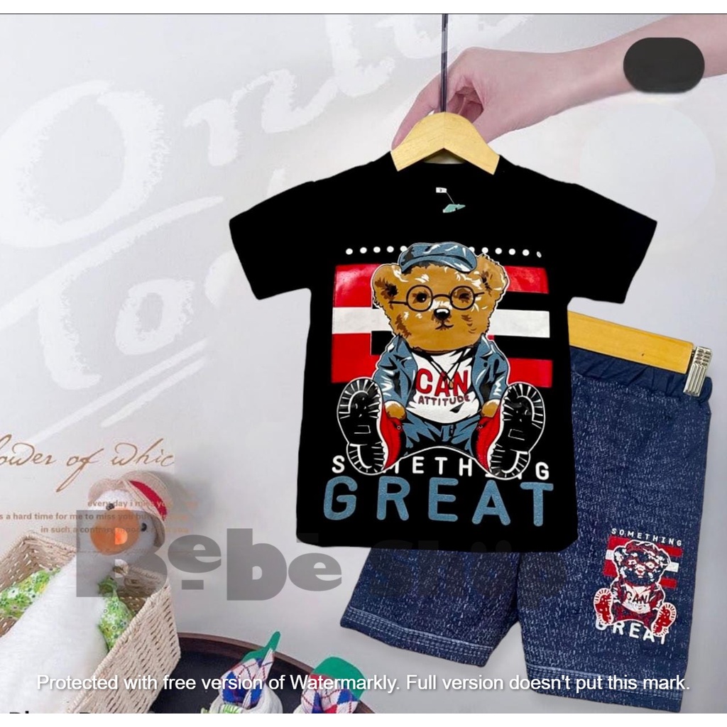 Setelan anak  laki-laki  bahan katun motif branded usia 1 sampai 6 tahun
