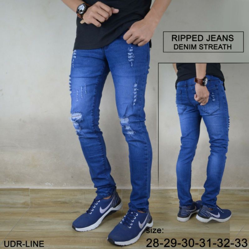 BELILAH Celana jeans pria sobek lutut robek Pensil destroy premium bioblitz size 27-34 cut knee Tren