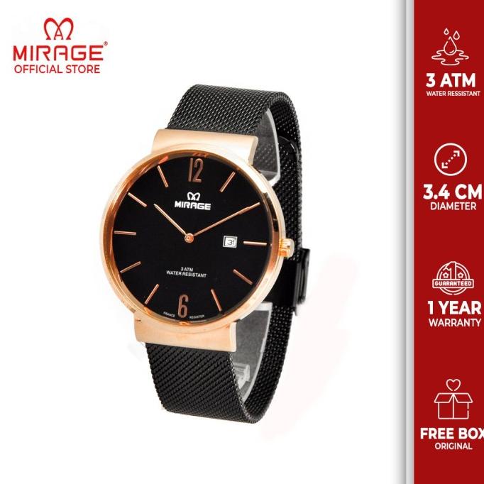 Jam Tangan Wanita MIRAGE DW Hitam Rosegold Tali Pasir 8624L pH barang ada