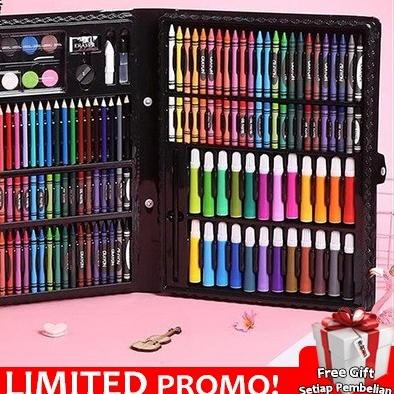 

➷ Super Mega Art Set 168pcs Spidol Crayon/Set Menggambar Anak - Hitam, ekstra bubble ➢