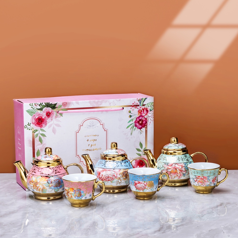 Cangkir Teko Keramik Set 4 Cups 1 Pot European Style - B140