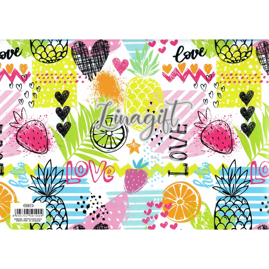 ( 5 Lembar ) FRUITY POP KIKY - KERTAS KADO  BUAH BUAH - GIFT WRAPPING PAPER PINEAPPLE / APPLE / FRUIT / TROPICAL