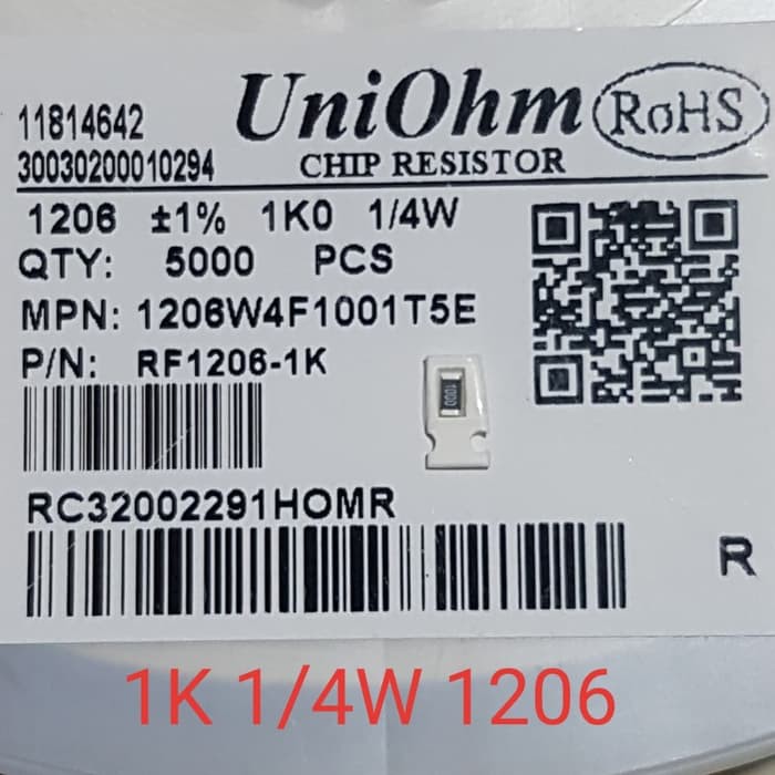 Resistor 1K 1% 1/4W 1206 SMD Taiwan