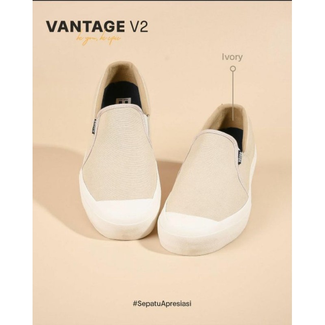 BRODO Vantage V2 Slip On - Ivory - Size 38 Tanpa BOX