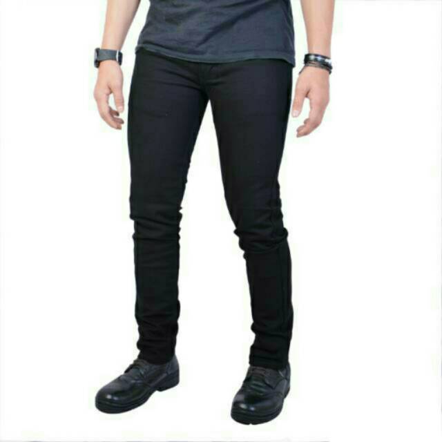 Plain hitam pekat long pants jeans celana panjang stretch ngaret karet bagus mantap melar murah gaya