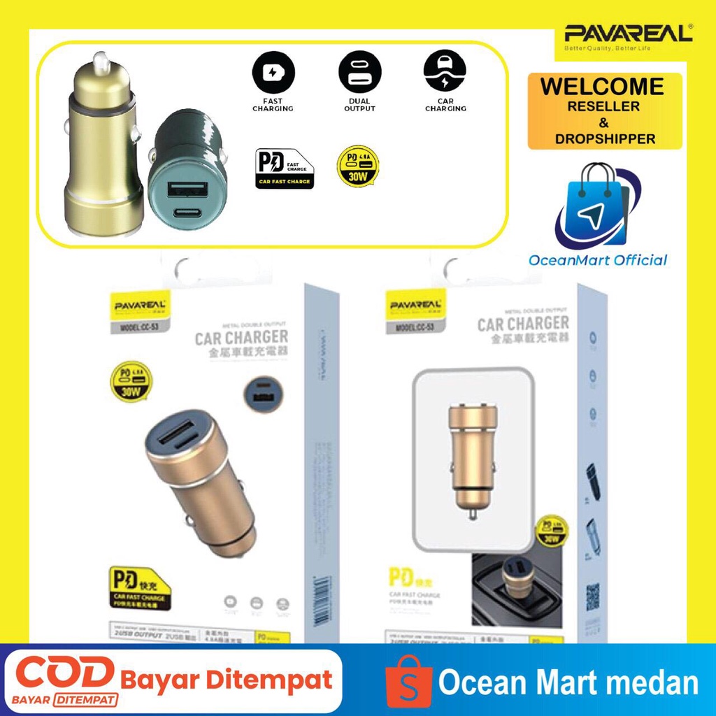 Pavareal Car Charger Mobil PA CC53 USB PD 12Watt Fast Charging OCEANMART OCEAN MART Aksesoris Handphone HP Murah Grosir